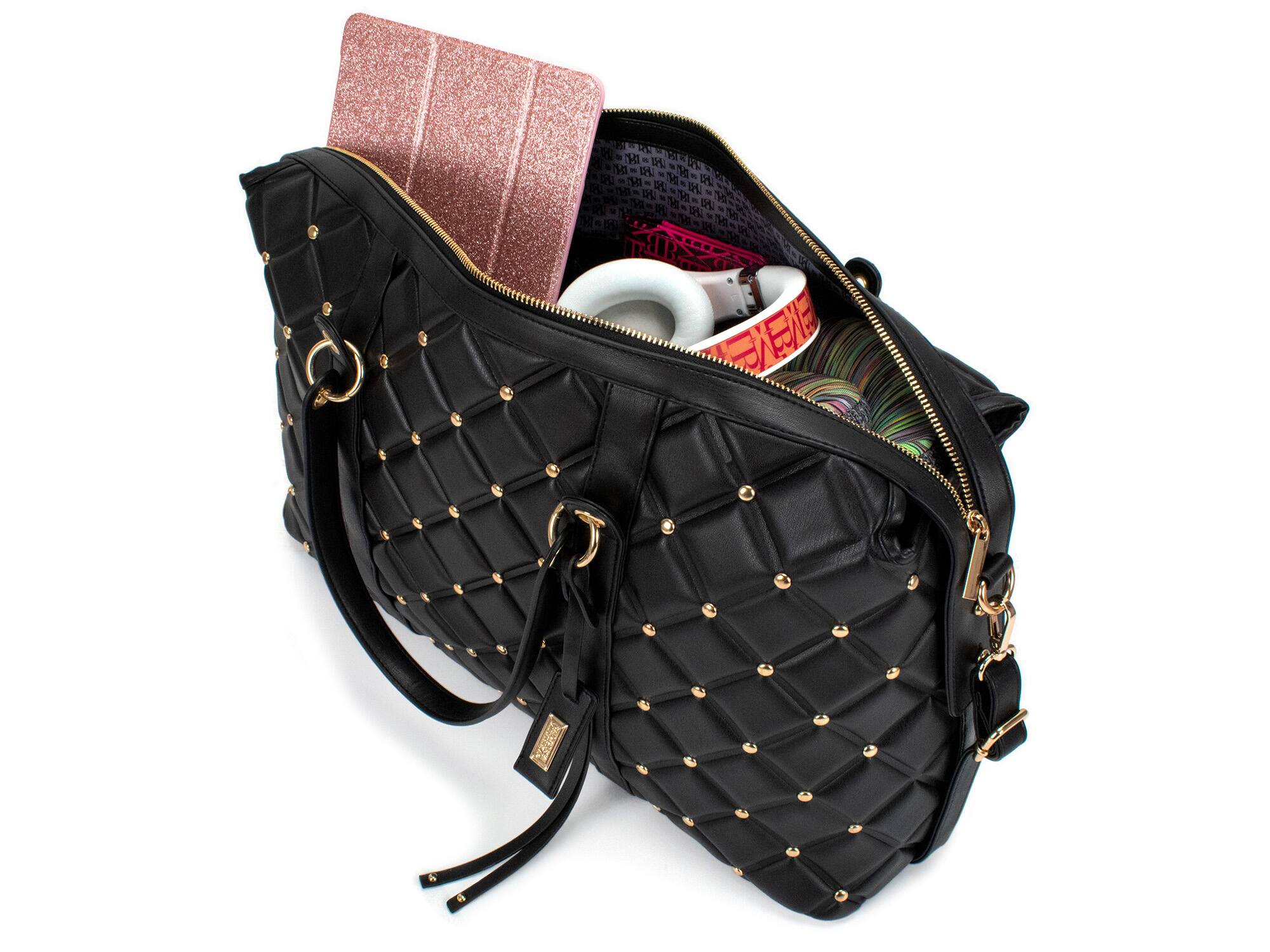 Back. Badgley Mischka - BADGLEY MISCHKA Quilted Vegan Leather Weekender Duffel Bag - Black.