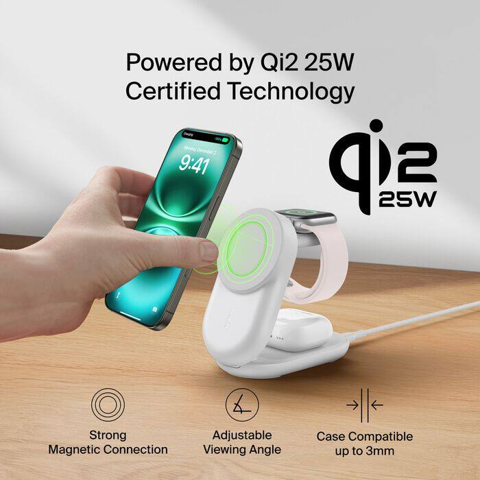 Powered by Qi2 25W Certified Technology

Strong Magnetic Connection
Adjustable Viewing Angle
Case Compatible up to 3mm