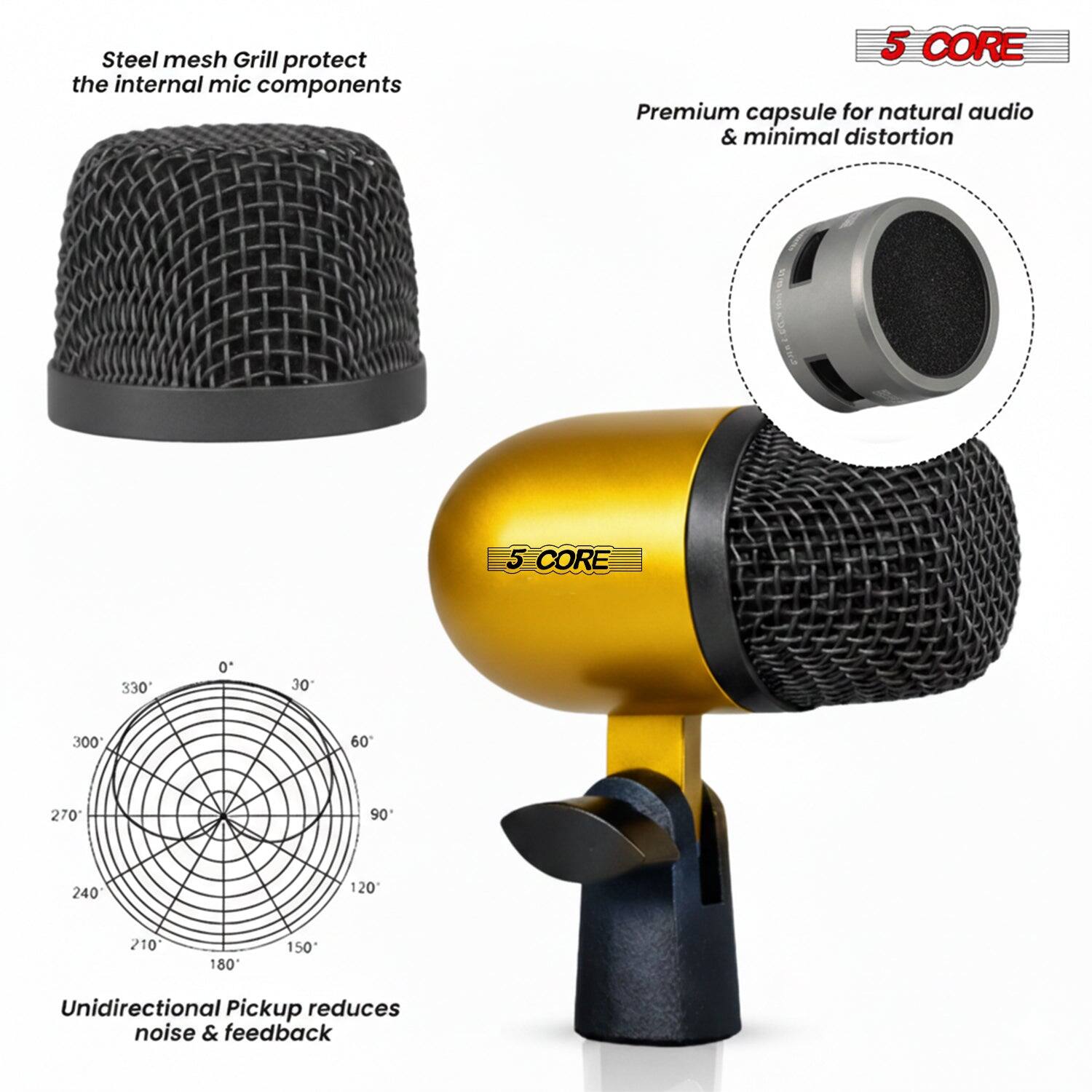 Steel mesh Grill protect the internal mic components

5 CORE Premium capsule for natural audio & minimal distortion

Unidirectional Pickup reduces noise & feedback