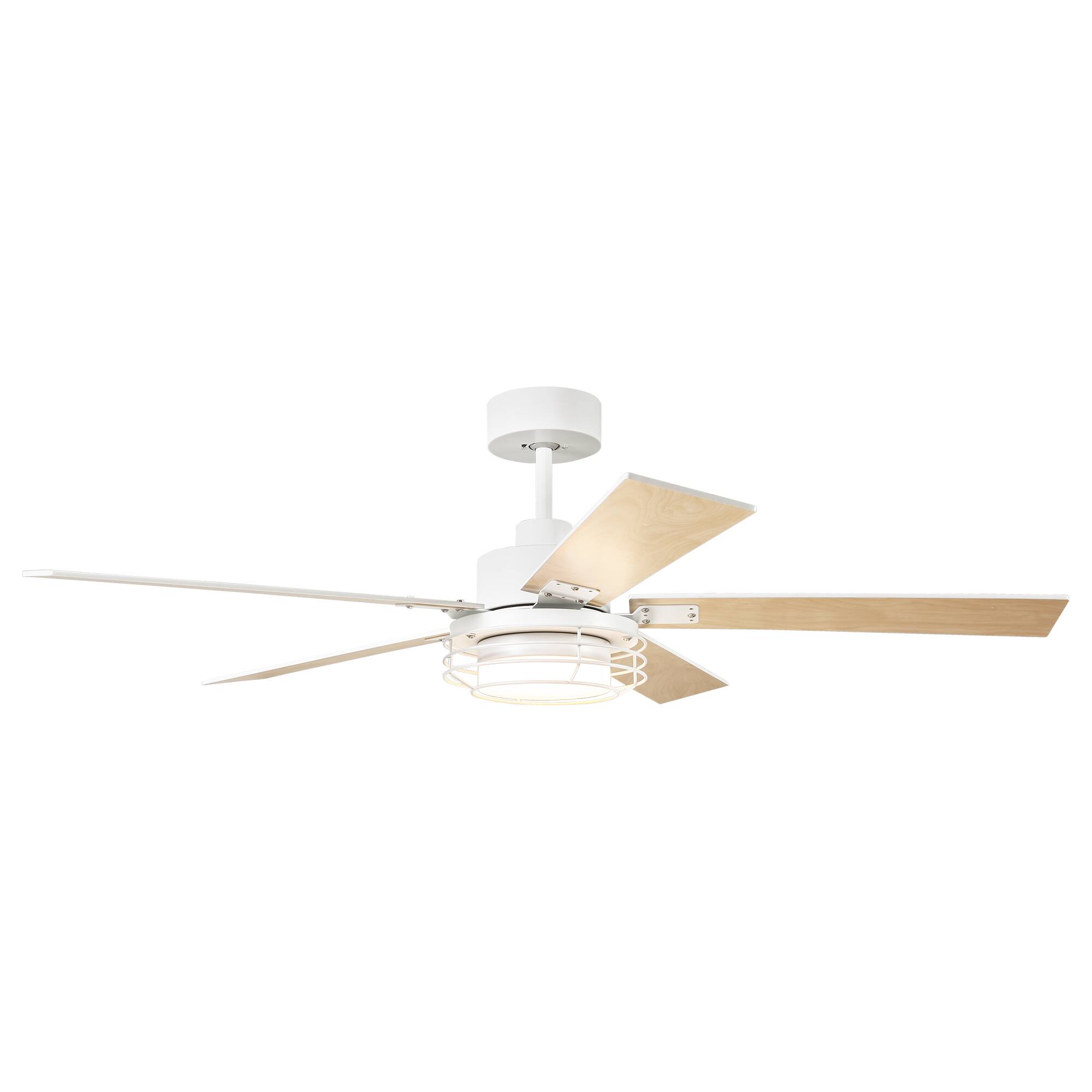 Alt View 4. Parrot Uncle - 52" Industrial White Metal Caged Ceiling Fan with Light and Remote - White.