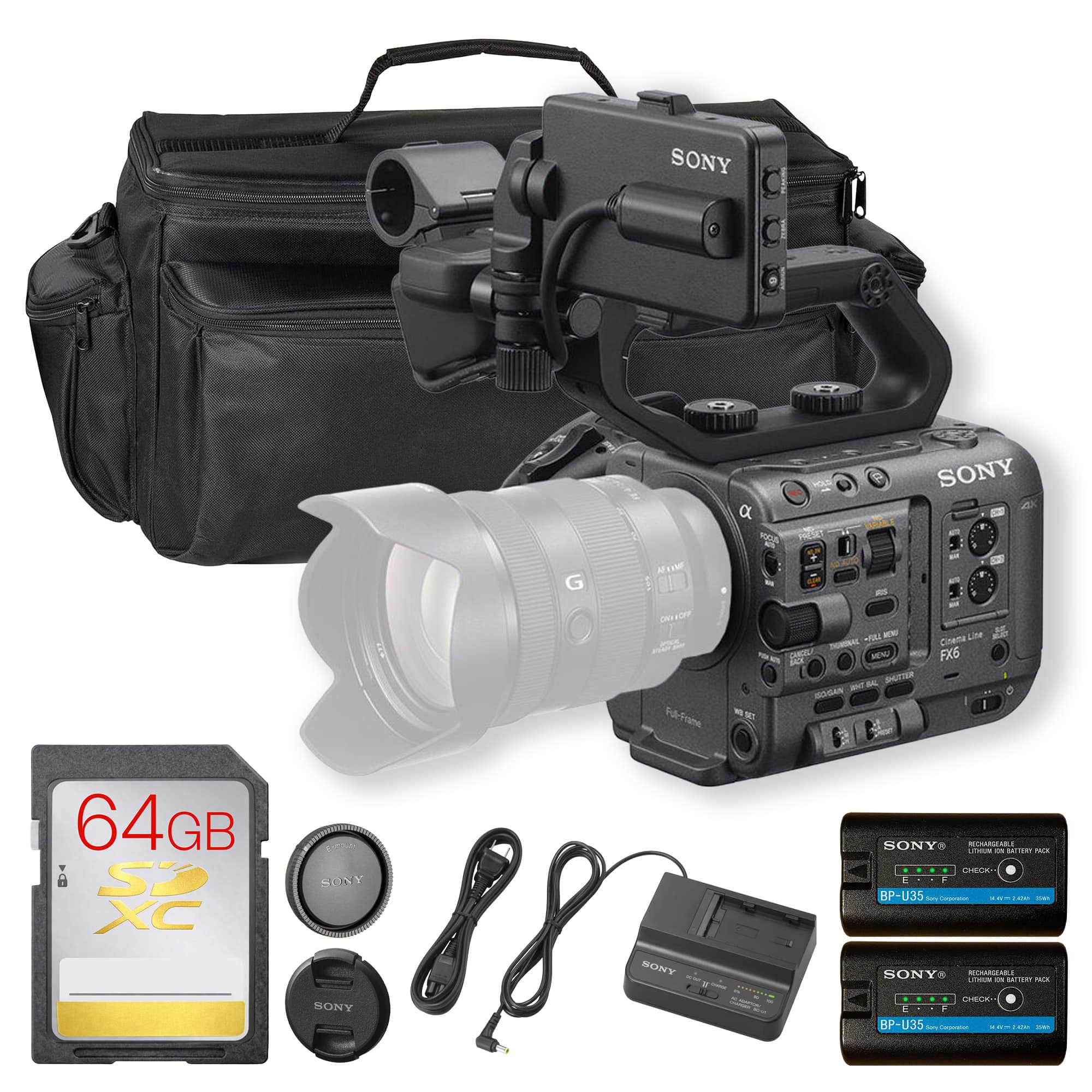 Bundle - Sony - FX6 Full-Frame Cinema Camera (Body Only) + 64GB Card + Bag + Battery - Black