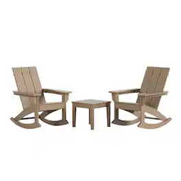 WestinTrends - Ashore Modern Rocking Poly Adirondack Chair With Side Table 3-Piece Set - Weathered Wood