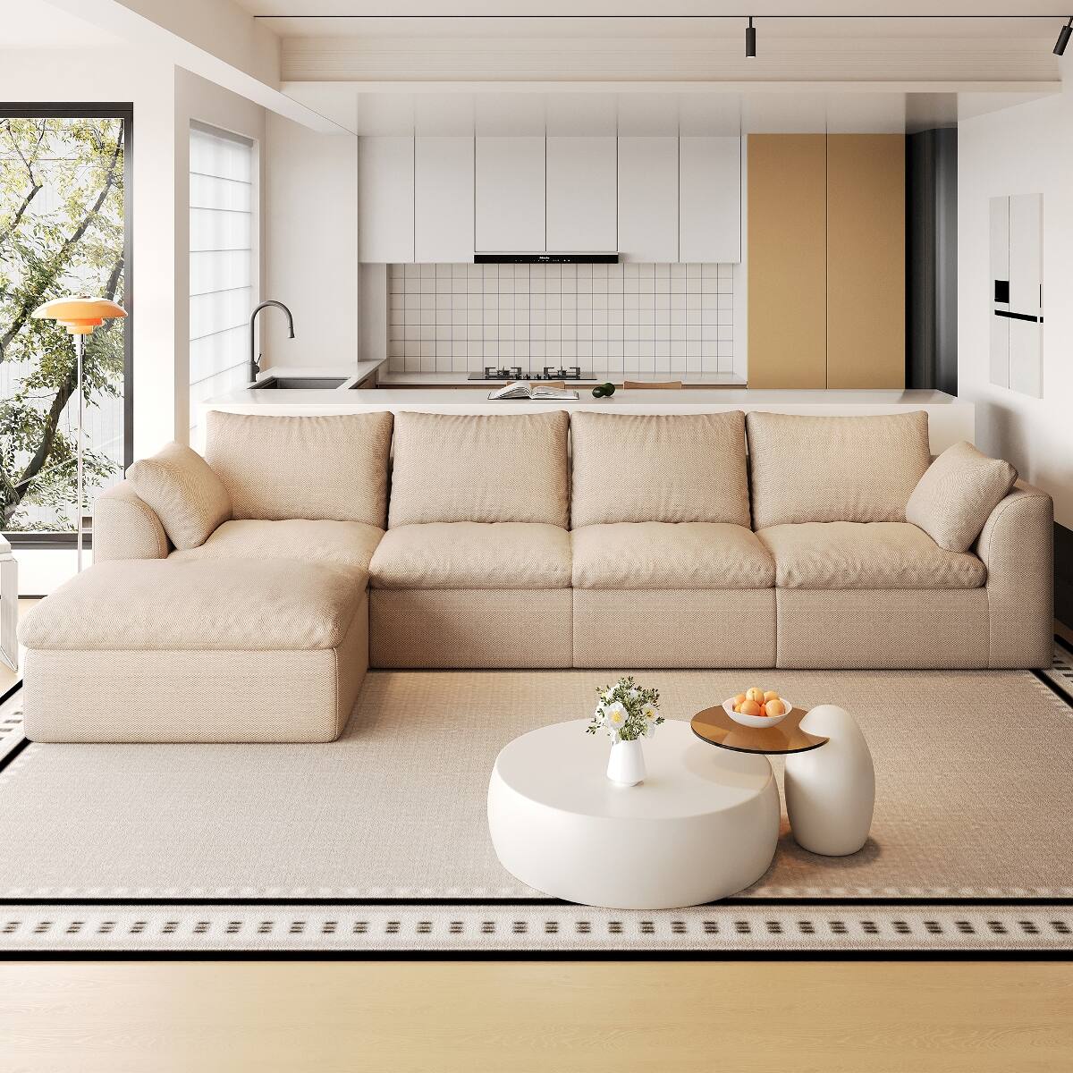 Front. Ropilly - Ropilly Modular Sectional Sofa, 5 Seater L Shaped Sofa with Single Chaise, Removable Covers, Khaki - Khaki.