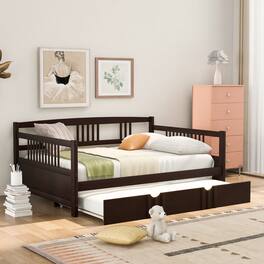 Tiramisubest - Full Size Daybed Wood Bed with Twin Size Trundle,Espresso - Espresso