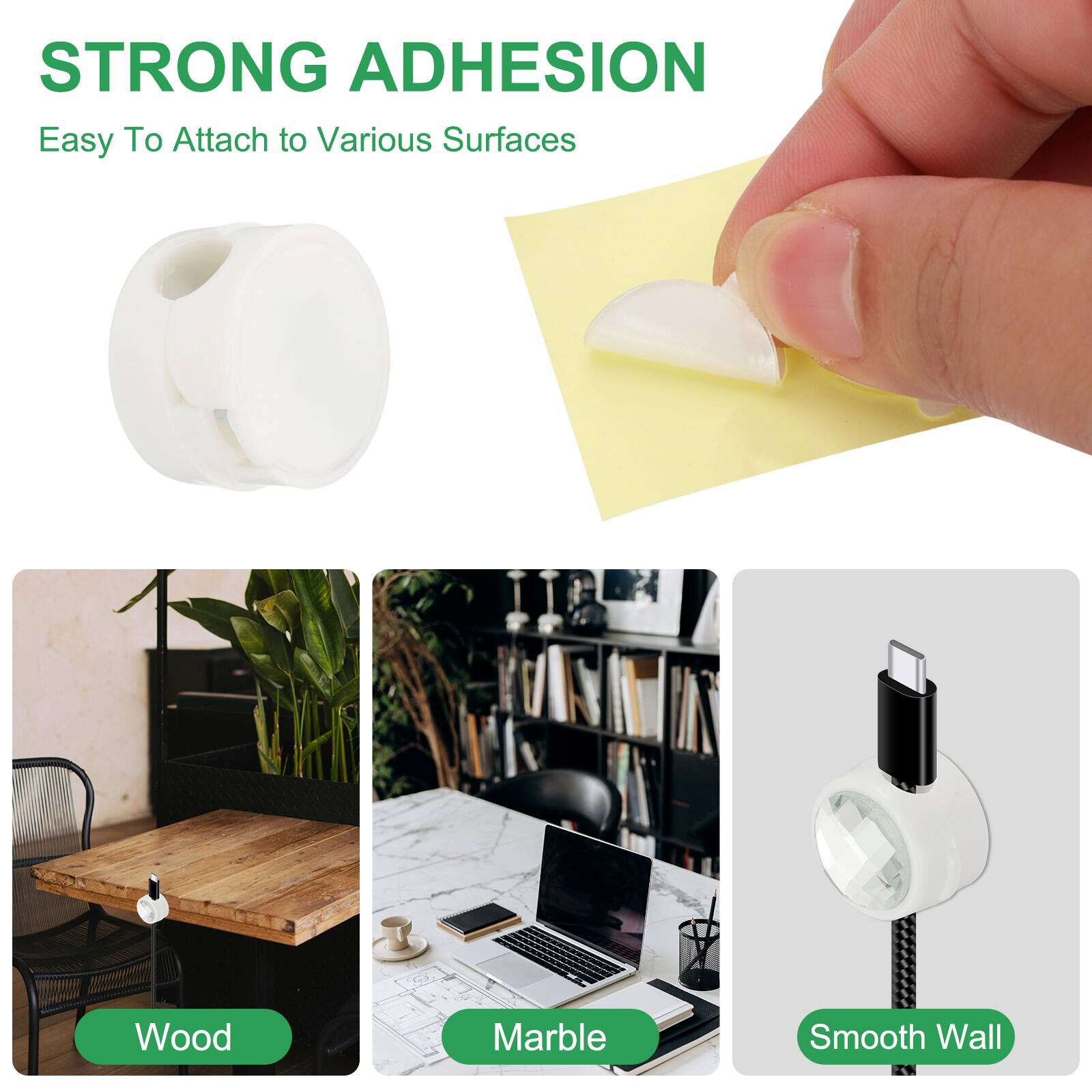 STRONG ADHESION  
Easy To Attach to Various Surfaces  

Wood  
Marble  
Smooth Wall