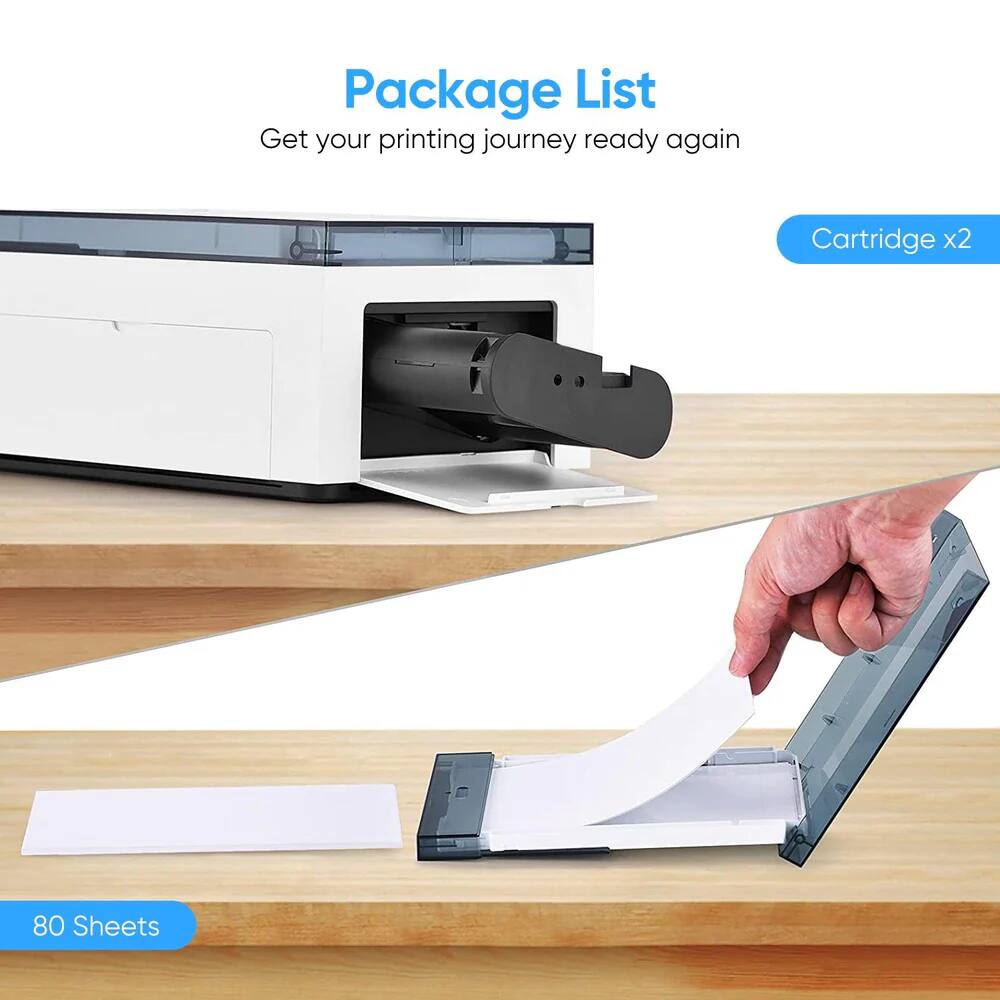 Package List  
Get your printing journey ready again  
Cartridge x2  
80 Sheets