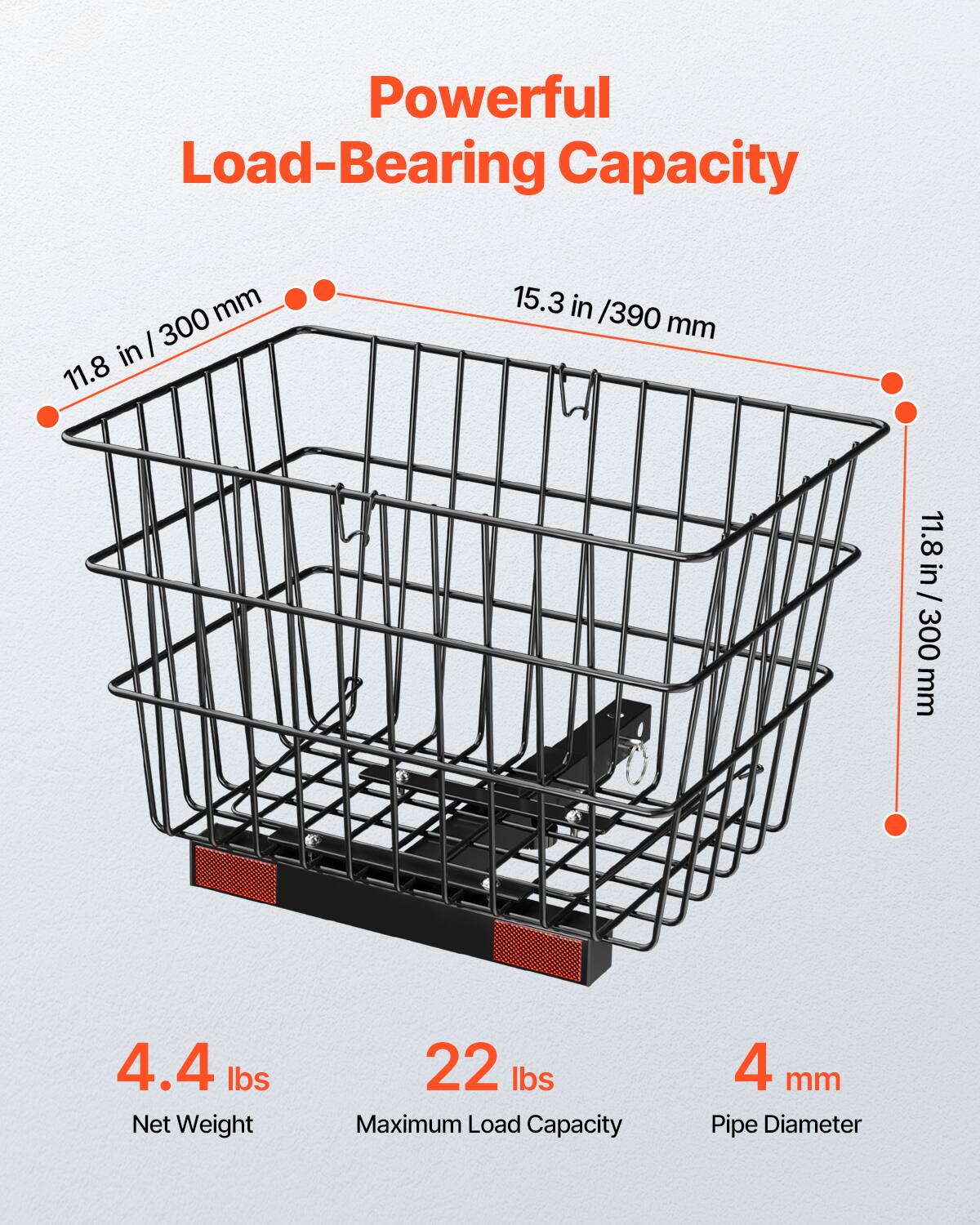 Powerful Load-Bearing Capacity

- 11.8 in / 300 mm
- 15.3 in / 390 mm
- 11.8 in / 300 mm

4.4 lbs  
Net Weight

22 lbs  
Maximum Load Capacity

4 mm  
Pipe Diameter