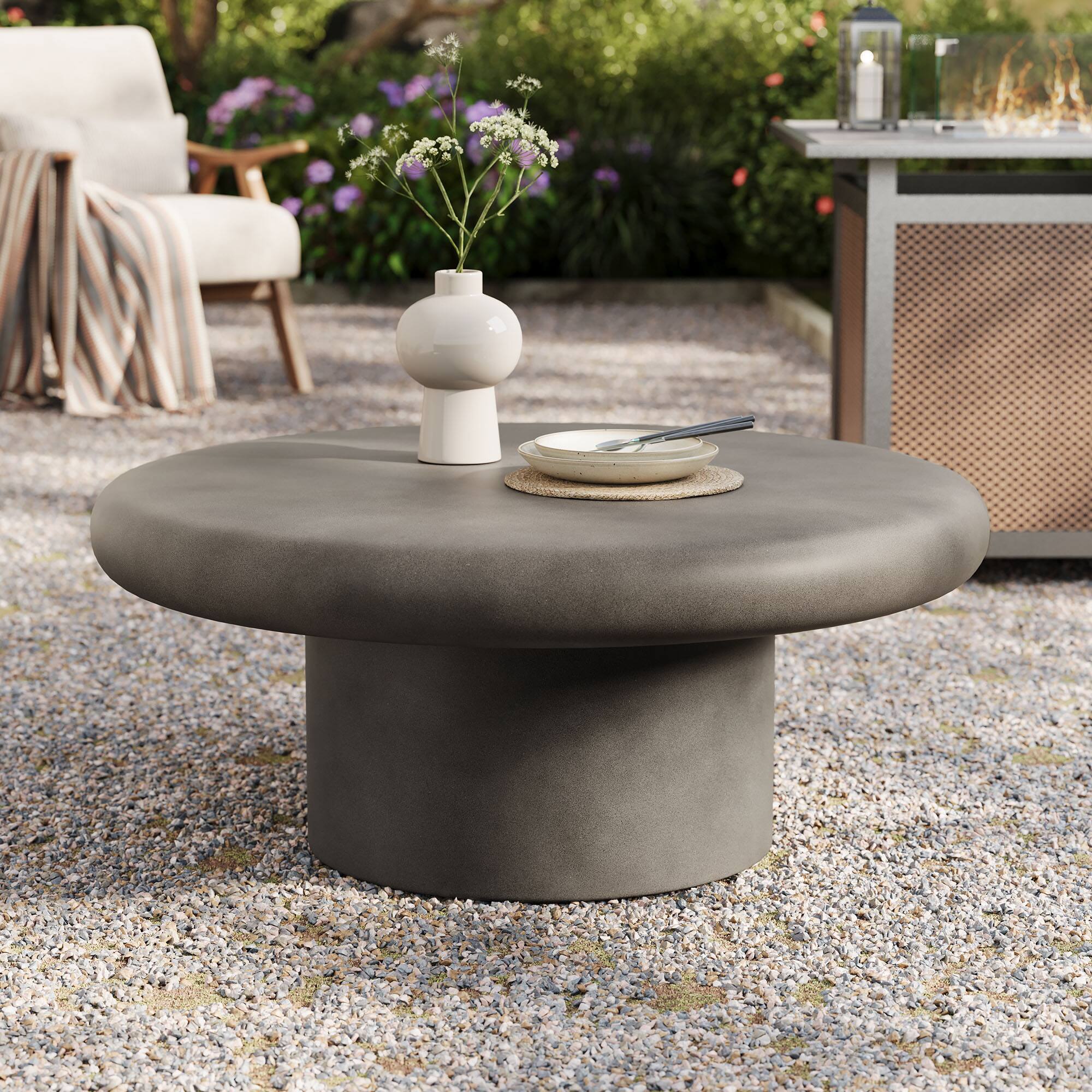 Alt View 1. Modway - Argos Indoor - Outdoor Patio Concrete Round Coffee Table by Modway - Gray.