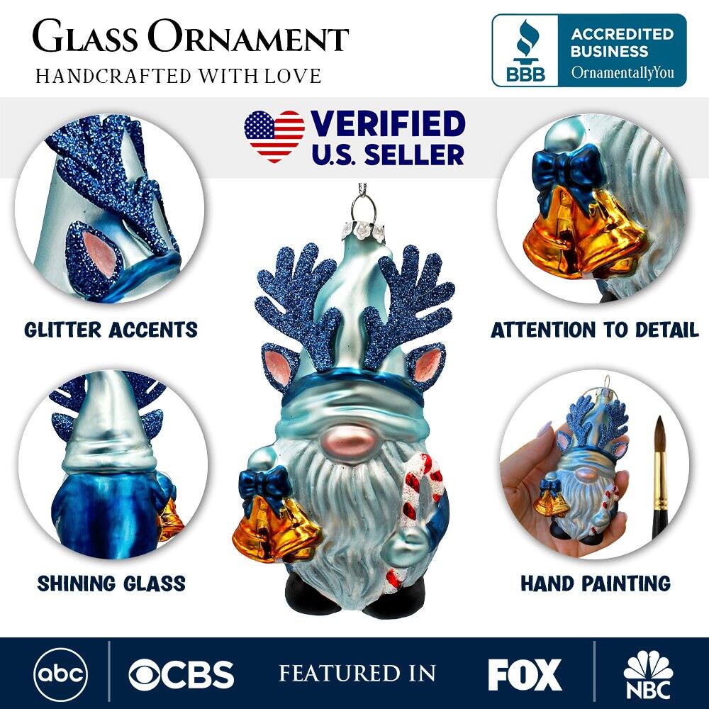 Glass Ornament  
Handcrafted with Love  

Verified U.S. Seller  

Glitter Accents  
Attention to Detail  
Shining Glass  
Hand Painting  

Accredited Business  
OrnamentallyYou  

Featured in  
ABC  
CBS  
FOX  
NBC