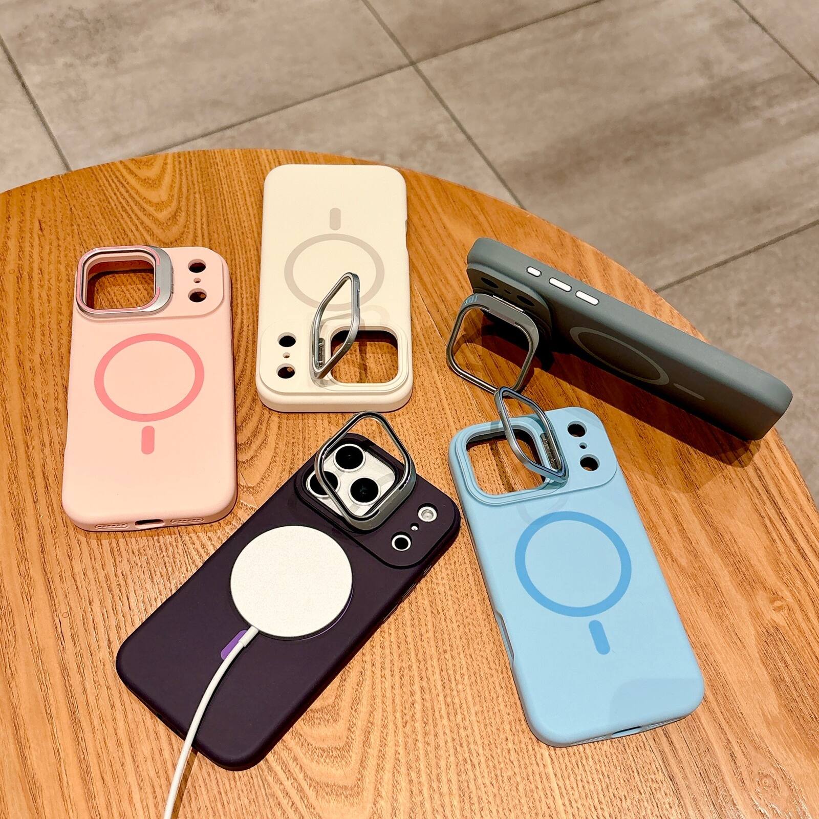 Alt View 3. Dteck - Liquid Silicone Case for Apple iPhone 17 Pro Max with Foldable Lens Stand, Slim Magnetic Shockproof TPU Protective Cover - White.