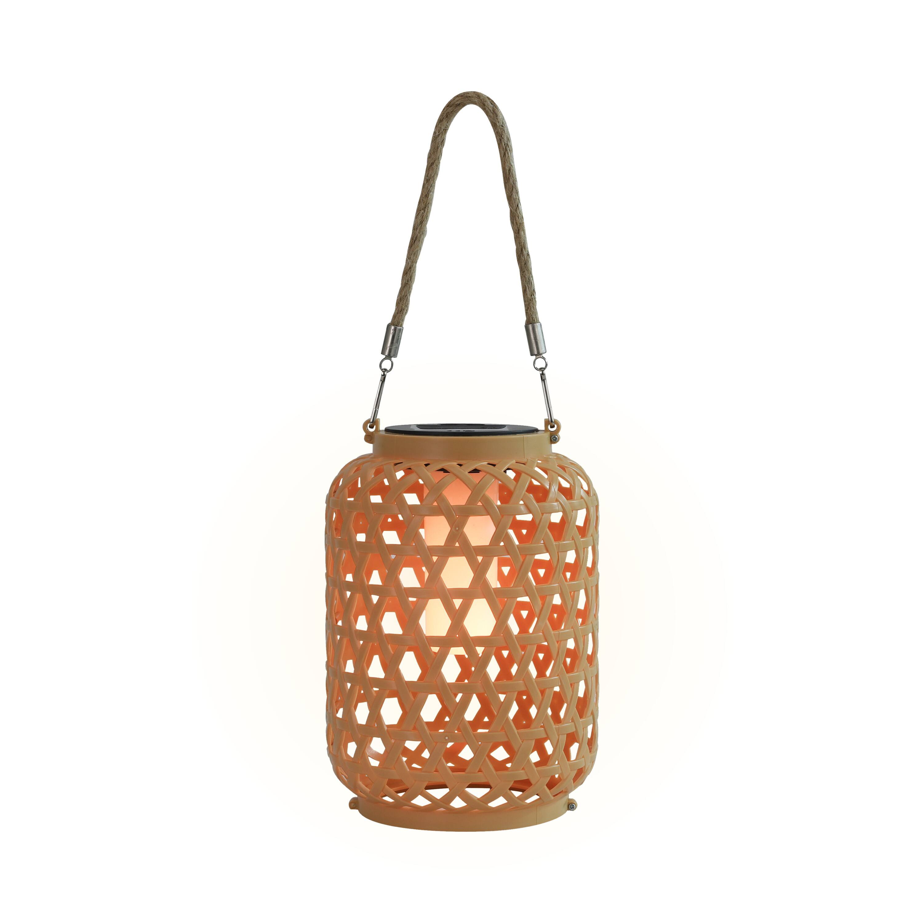 Front. Techko - Outdoor Solar Rattan-Style LED Lantern with Handle.