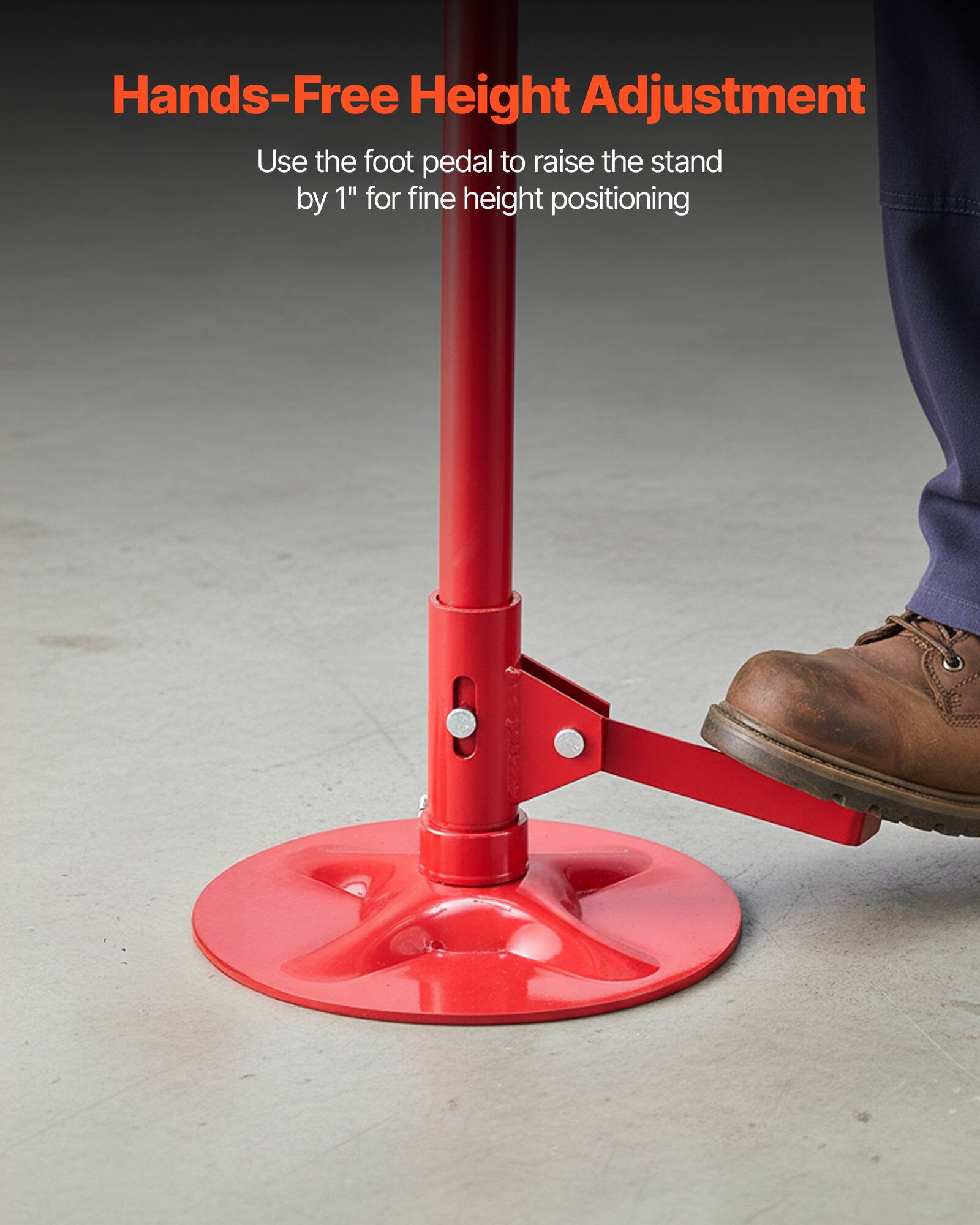 Hands-Free Height Adjustment  
Use the foot pedal to raise the stand by 1" for fine height positioning