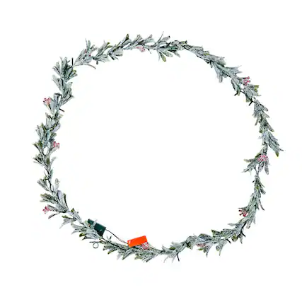 Front. HTUTWOO - 9Ft Christmas Garland - LED Fairy Lights with Realistic Vines Berries Olive Leaves, Battery Operated for Home Decor - Green.