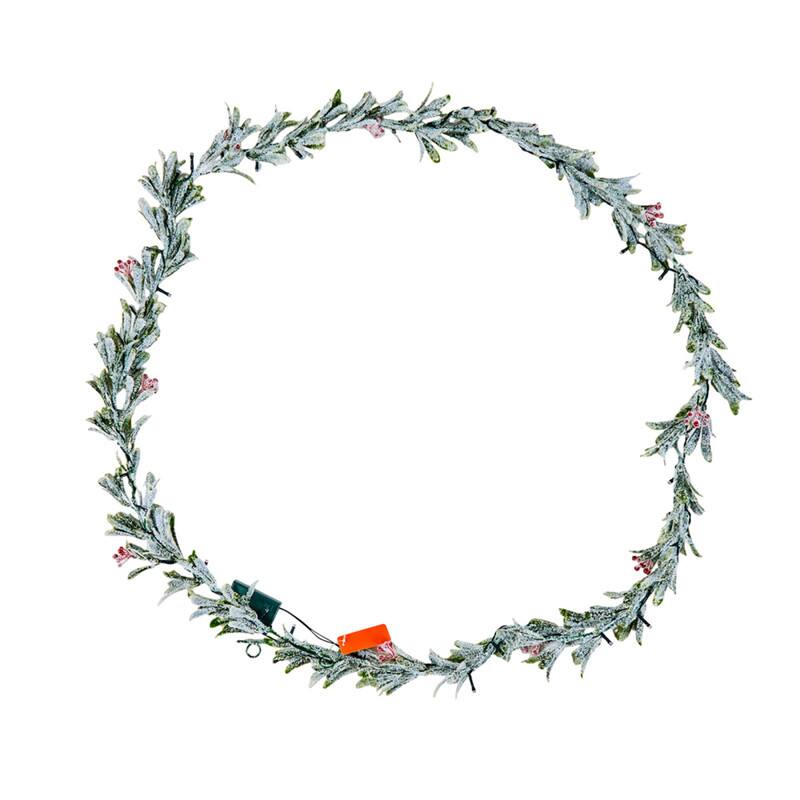 Front. HTUTWOO - 9Ft Christmas Garland - LED Fairy Lights with Realistic Vines Berries Olive Leaves, Battery Operated for Home Decor - Green.