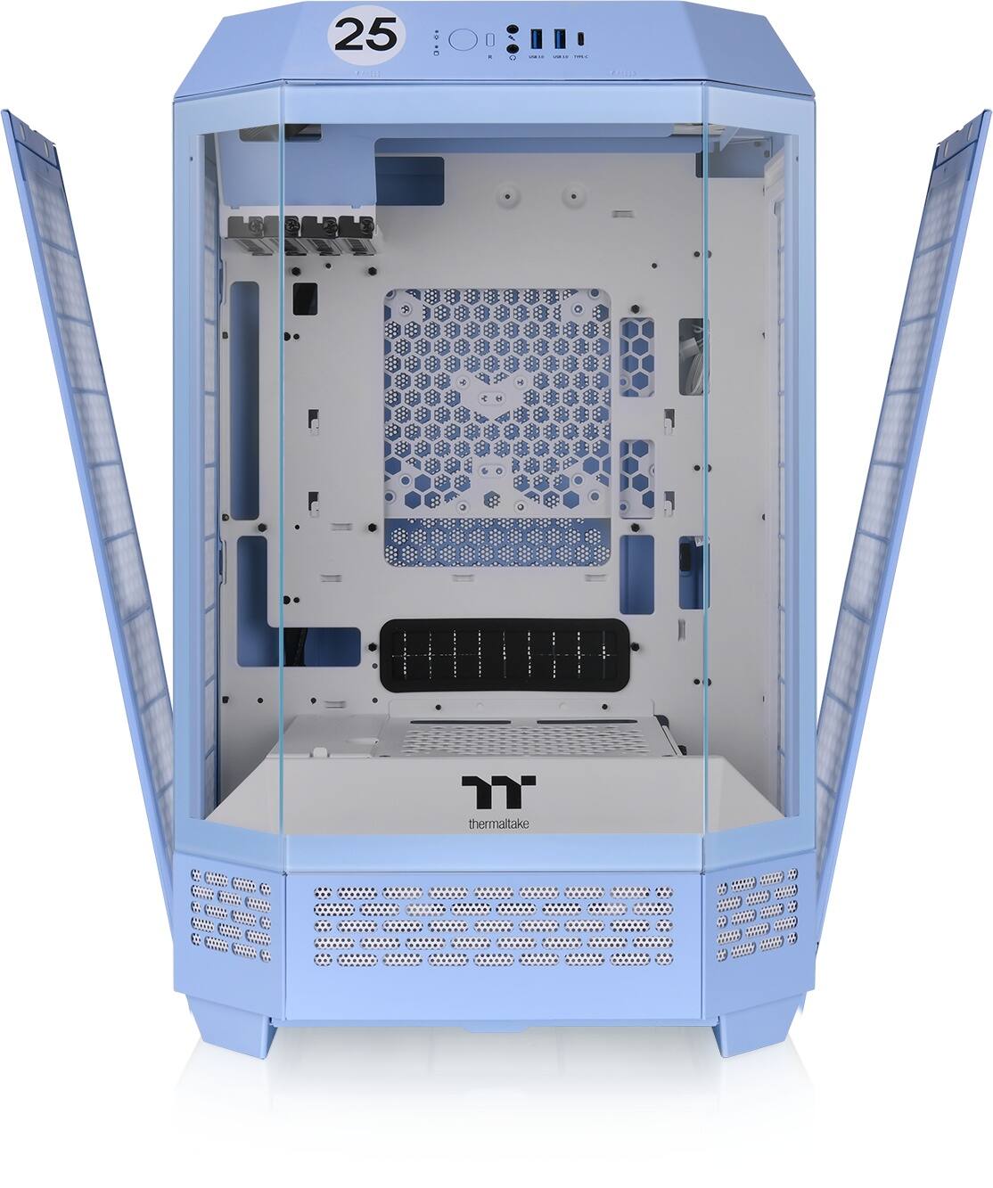 The text on the image reads "25 21 0 thermaltake". This suggests that the image is showcasing a Thermaltake computer case.