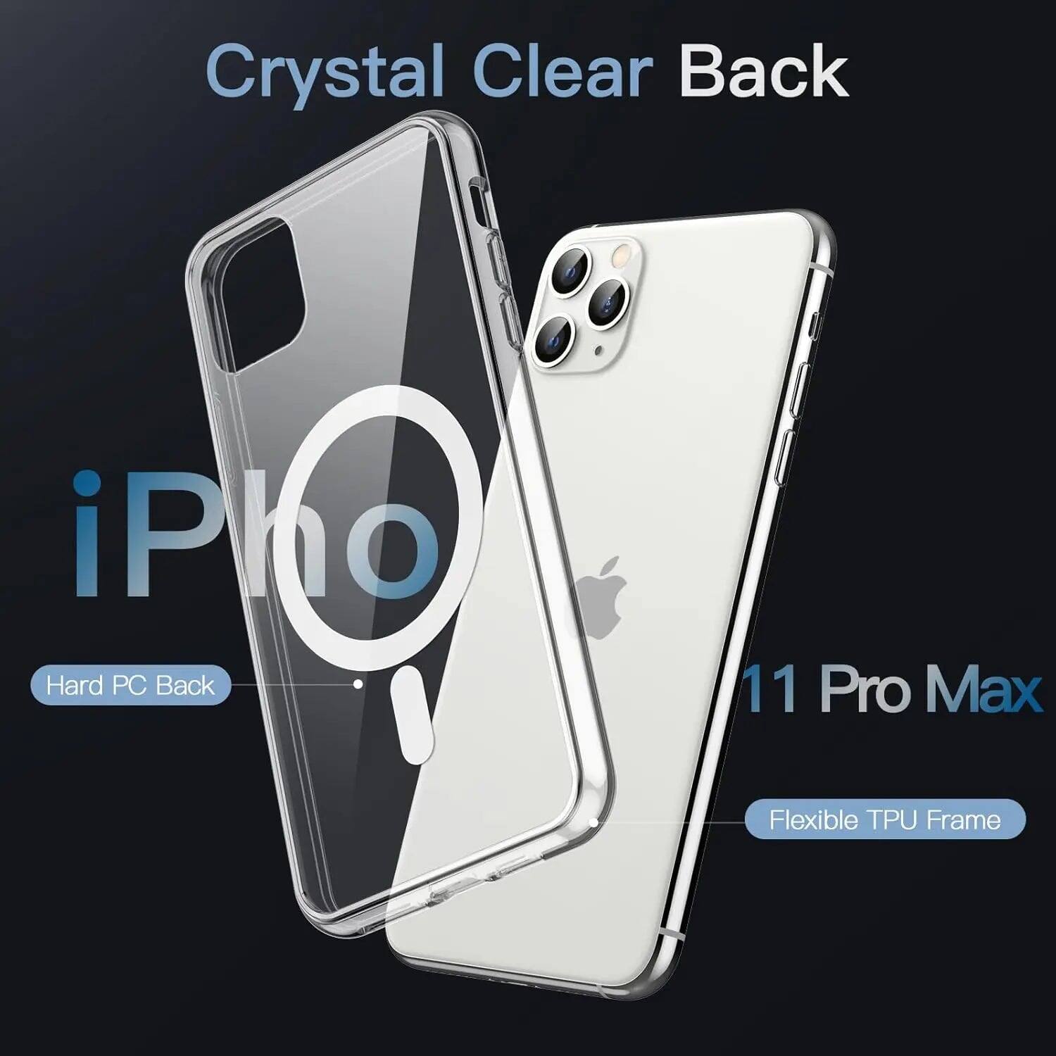 Crystal Clear Back  
iPho  
11 Pro Max  
Hard PC Back  
Flexible TPU Frame