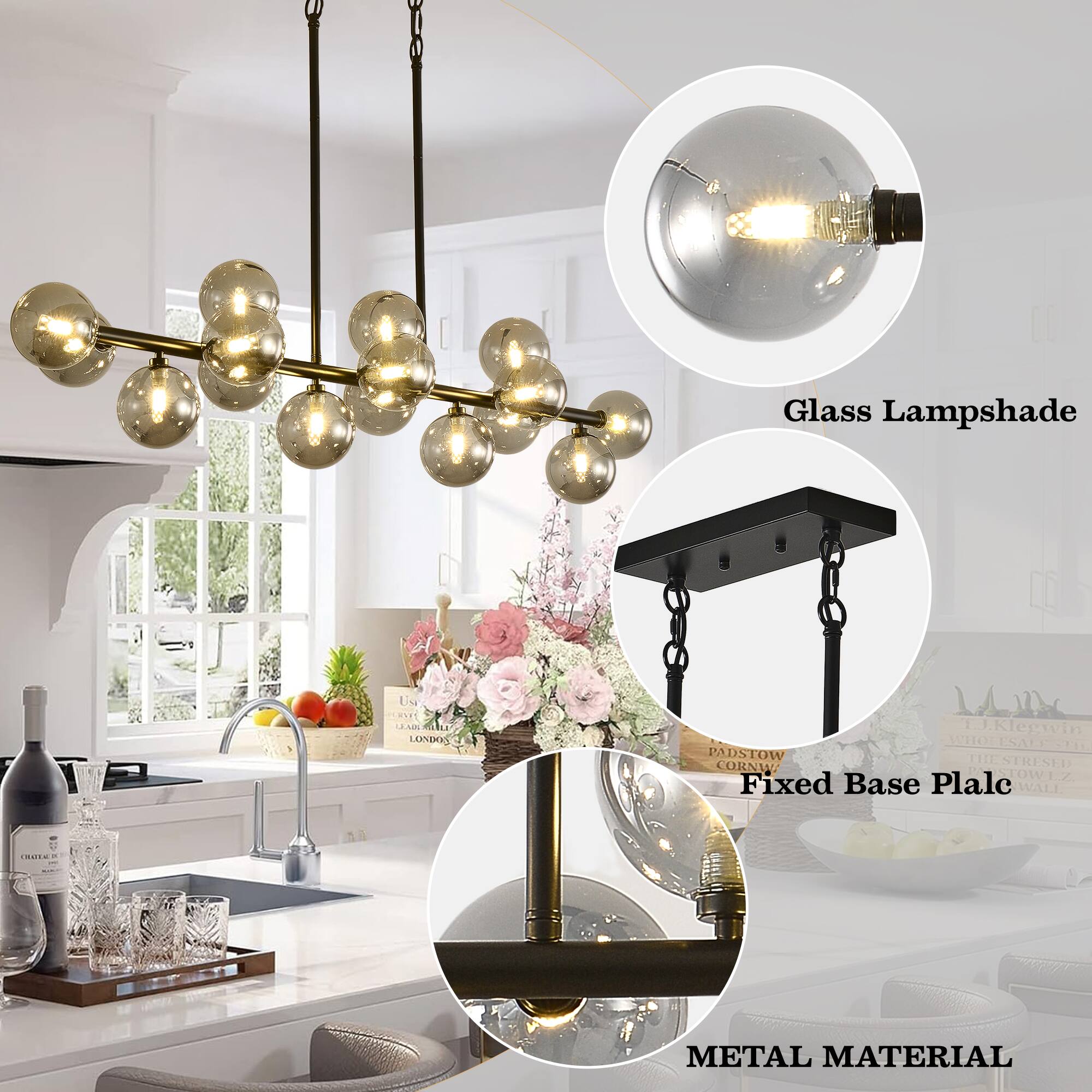 Glass Lampshade  
Fixed Base Plalc  
METAL MATERIAL