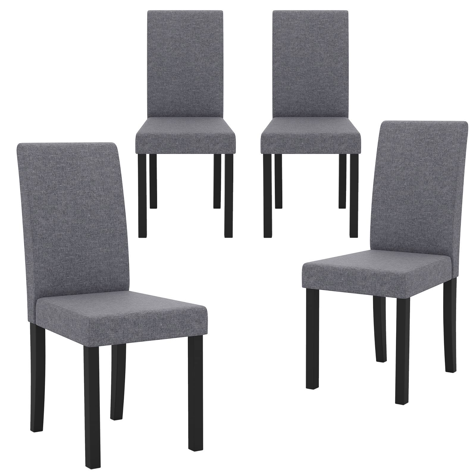 Gymax - Dining Chair Set of 4 Fabric Upholstered Rubber Wood Legs Side Armless Dark Gray - Black