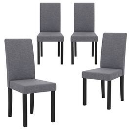 Gymax - Dining Chair Set of 4 Fabric Upholstered Rubber Wood Legs Side Armless Dark Gray - Black