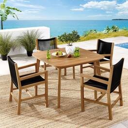 Vienna 5-Piece Outdoor Patio Teak and Rope Dining Set with Armchairs by Modway - Natural Black