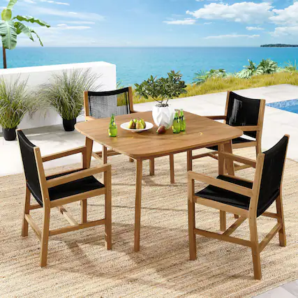 Front. Modway - Vienna 5-Piece Outdoor Patio Teak and Rope Dining Set with Armchairs by Modway - Natural Black.