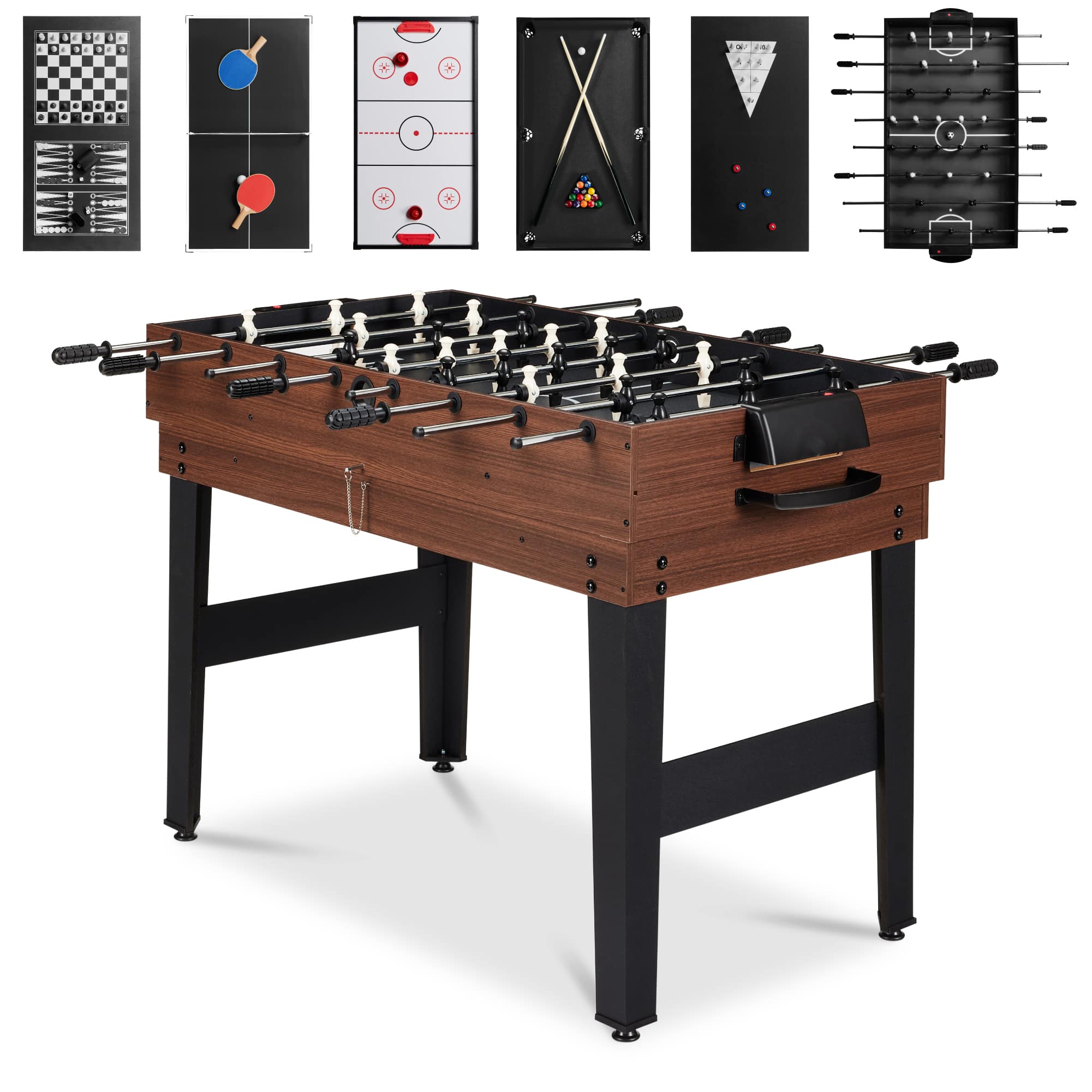 Best Choice Products - 2x4ft 10-in-1 Combo Game Table Set w/ Hockey, Foosball, Pool, Shuffleboard, Ping Pong - Black - Black / Walnut