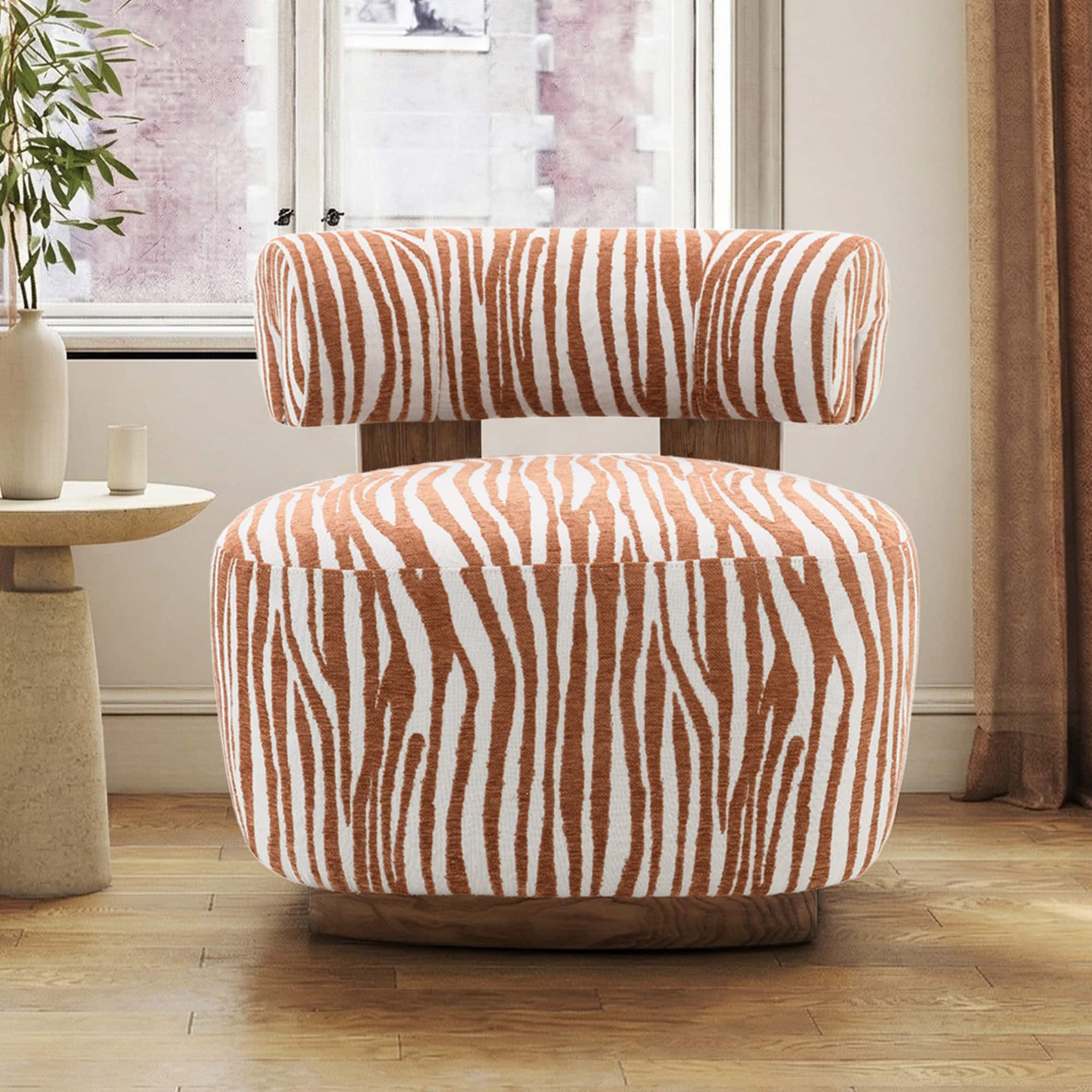 Anysun - Zebra-Striped Chenille Fabic Low Cylindrical Backrest Armchair with High-Quality Foam Cushion - Rustic Orange
