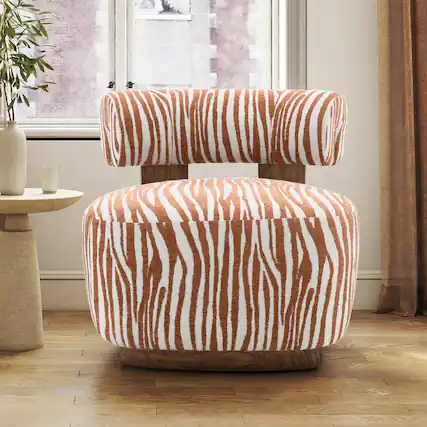 Front. Anysun - Anysun Zebra-Striped Chenille Fabic Low Cylindrical Backrest Armchair with High-Quality Foam Cushion - Rustic Orange.
