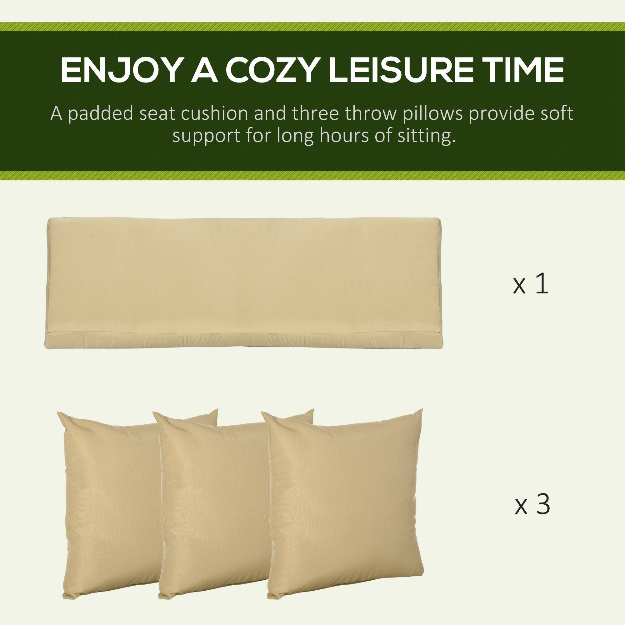 ENJOY A COZY LEISURE TIME

A padded seat cushion and three throw pillows provide soft support for long hours of sitting.

x 1

x 3