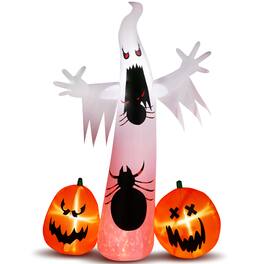 Sunoyar - 11.8ft Halloween Inflatable Ghost Spider Pumpkin with LED Lights - White