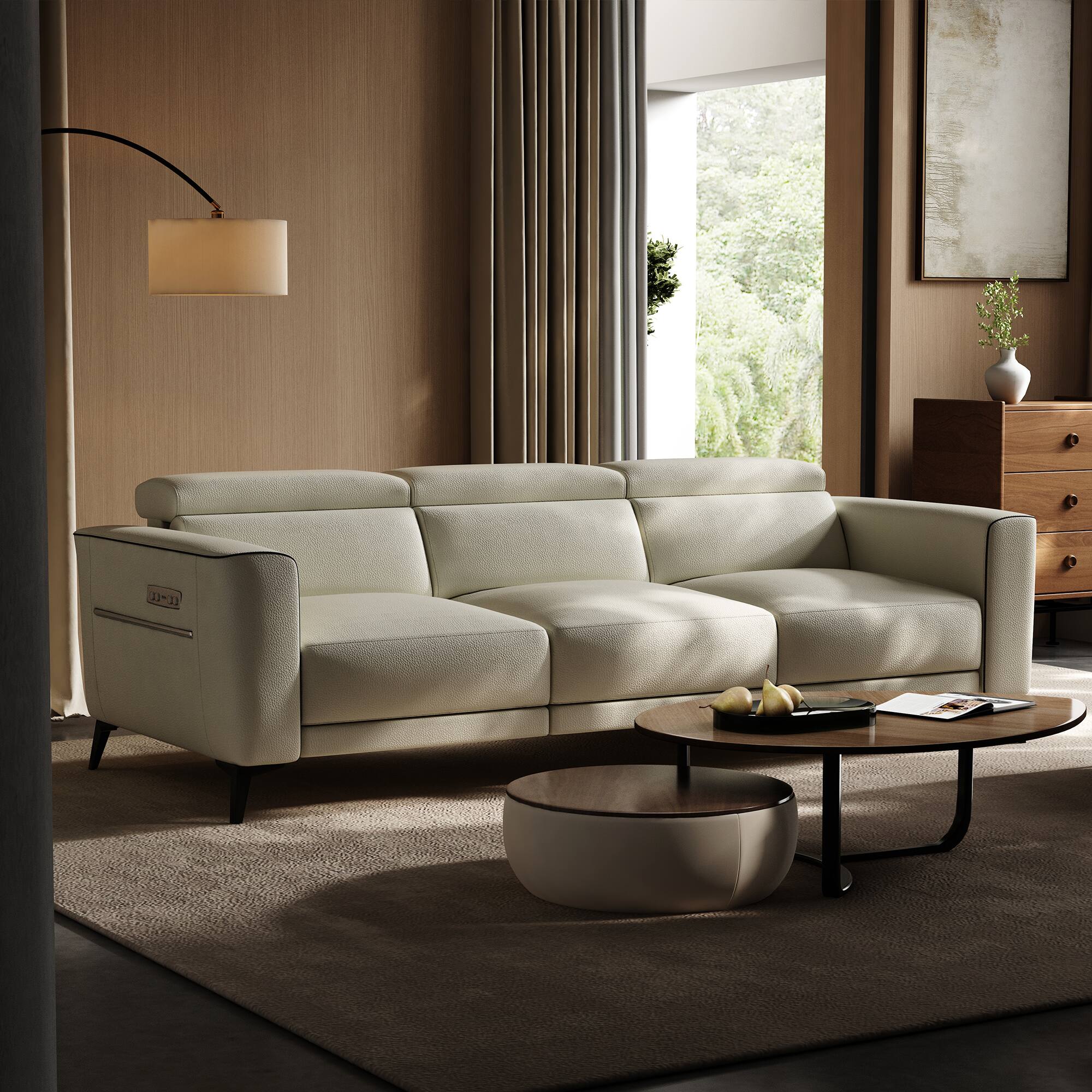 Back. luck idea - 112.5" Electric Seat Sofa, 2 Seats Reclining Home Theater Seats - Beige.