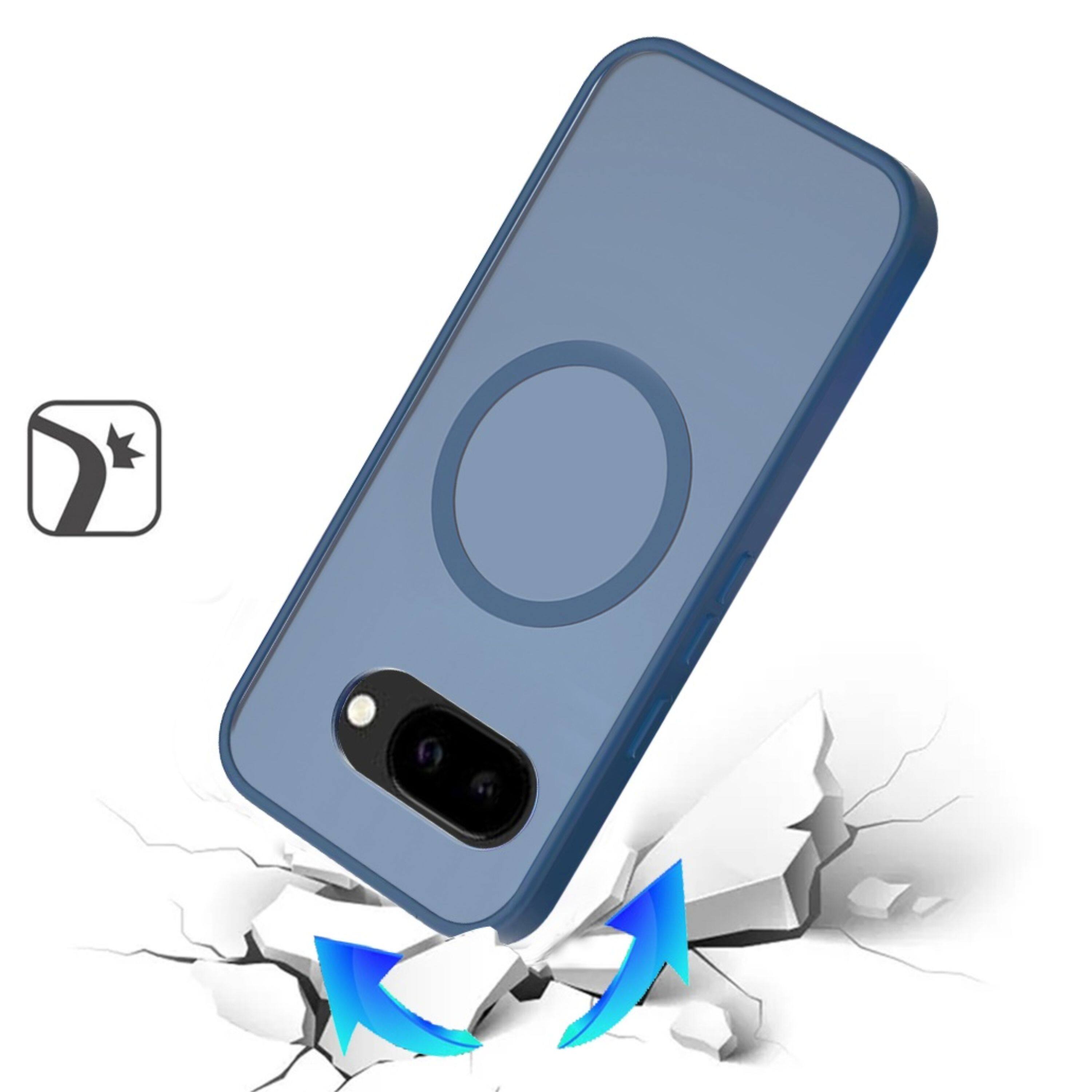 Left. Kitcheniva - Soft Touch Frosted Magnetic Circle Phone Case With Tempered Glass For Google Pixel 10a Navy Blue - Navy Blue.