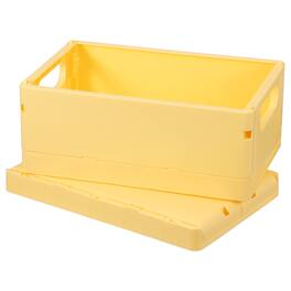 Unique Bargains - 2pcs Small Plastic Storage Baskets, 9.8"x6.6"x 3.9" Stackable Foldable with Handles for Home Office - Yellow