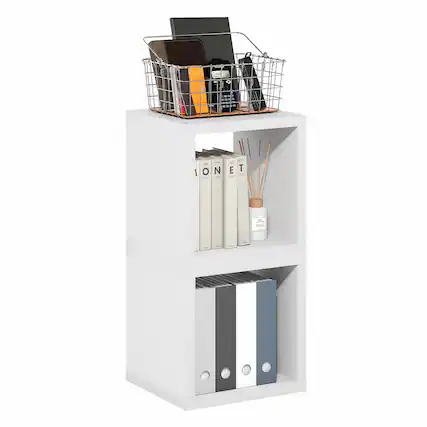 Front. Furinno - CUBICLE Set of 2 Stackable Bookshelf, Cube Storage Organizer Bookcase, for Living Room, Bedroom, Home Office - White.