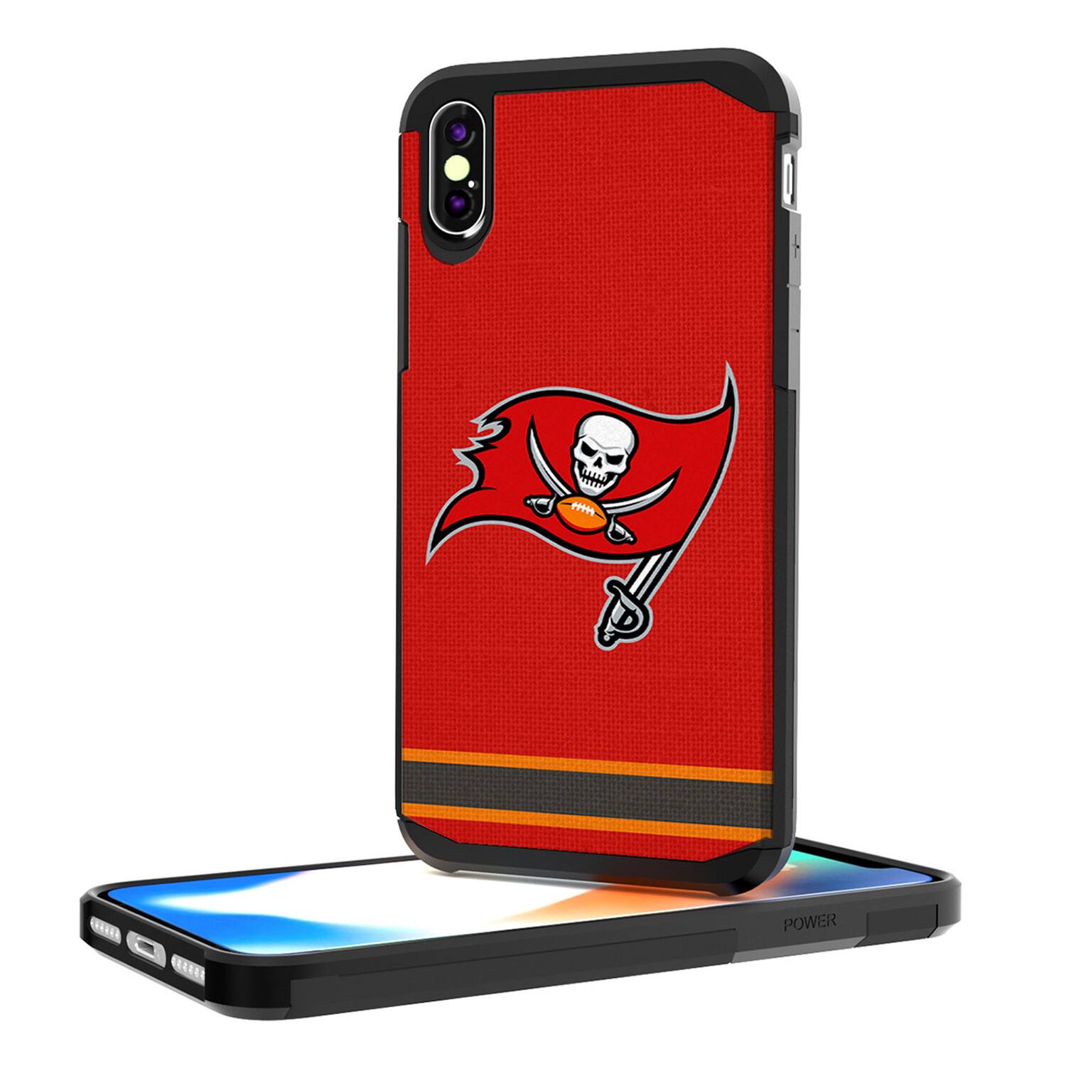 Alt View 2. Keyscaper - Tampa Bay Buccaneers iPhone Rugged Stripe Design Case - 14 Plus - Multicolor.