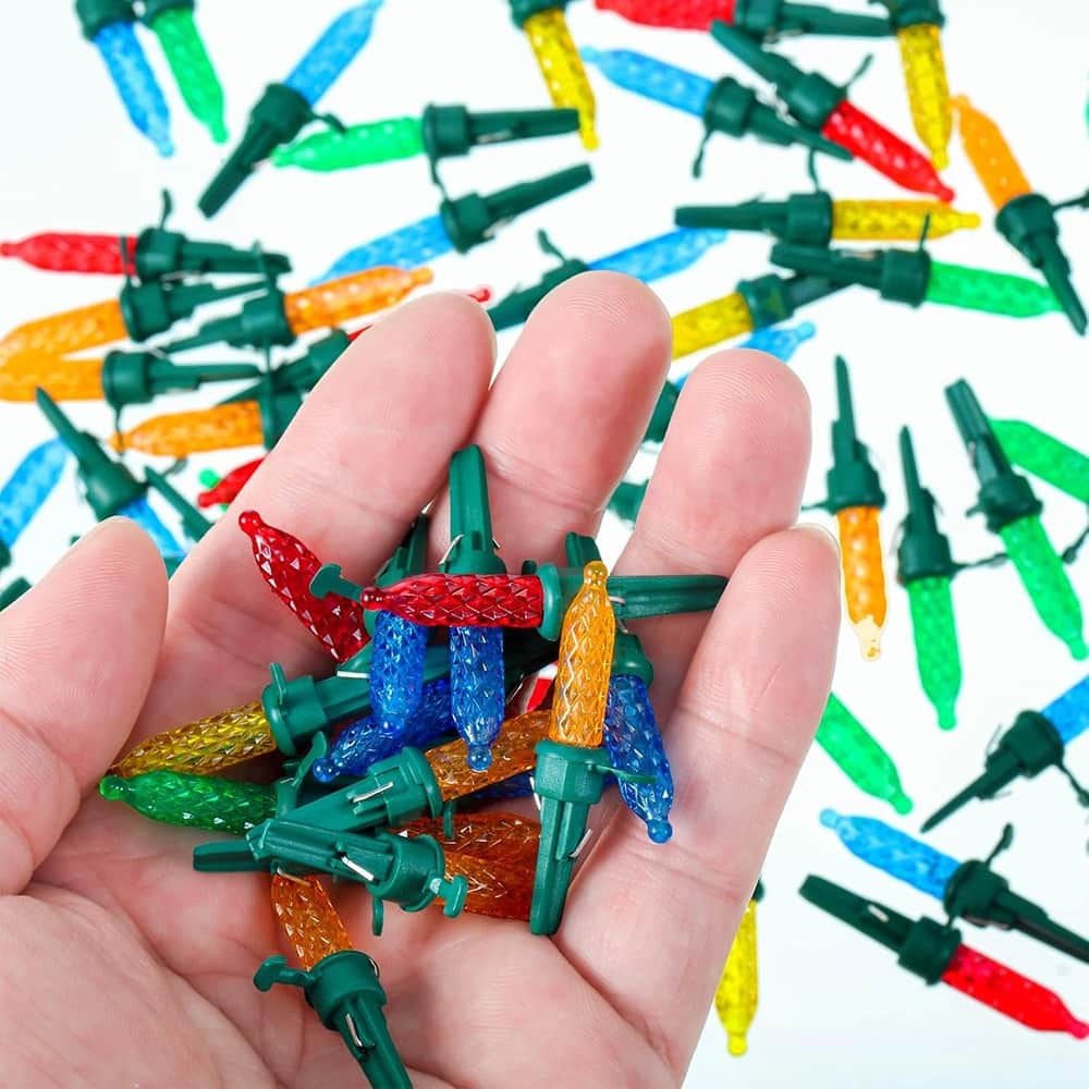 MOSZAR LLC - 60-Pack Mini LED Christmas Replacement Bulbs, 3V Multicolor (Green Base)