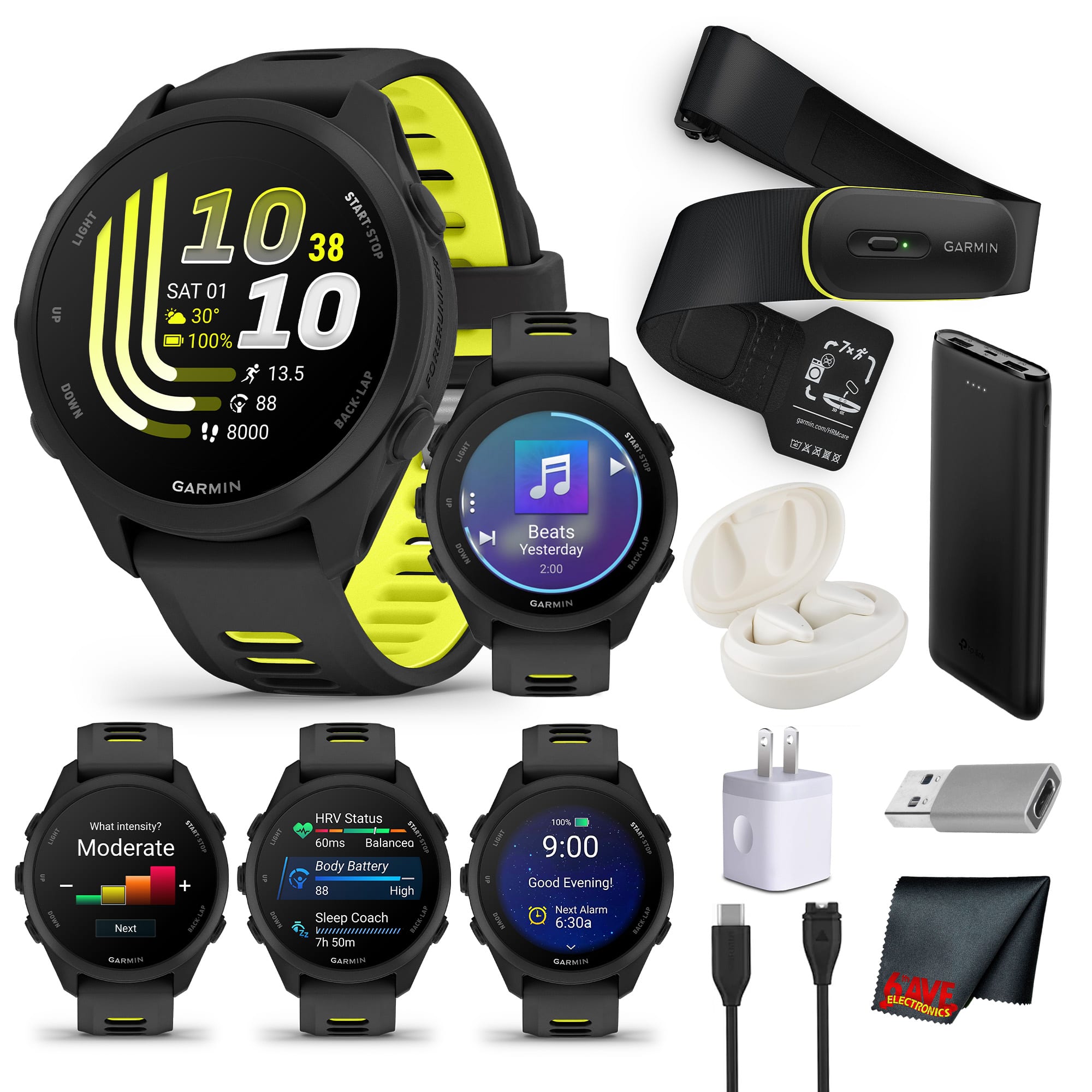 Garmin - Forerunner 170 Music GPS Running Smart watch Black/Amp Yellow Bundle - Black/Amp Yellow - (2025)