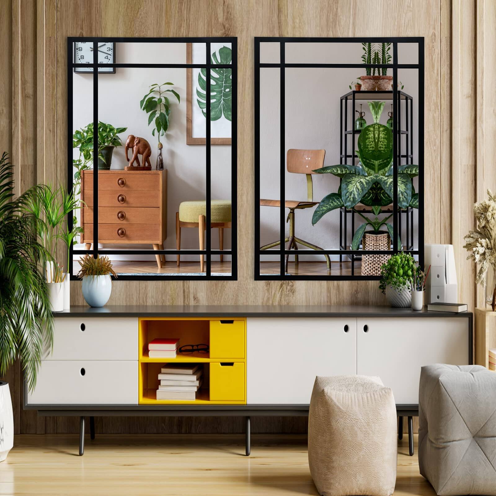 Alt View 5. TECH SAFARI - Rectangle Mirror Farmhouse Decorative Wall For Entryway Living Room Bedroom Hallway Fireplace Accent Decor X - Black1 34"L x 24"W.