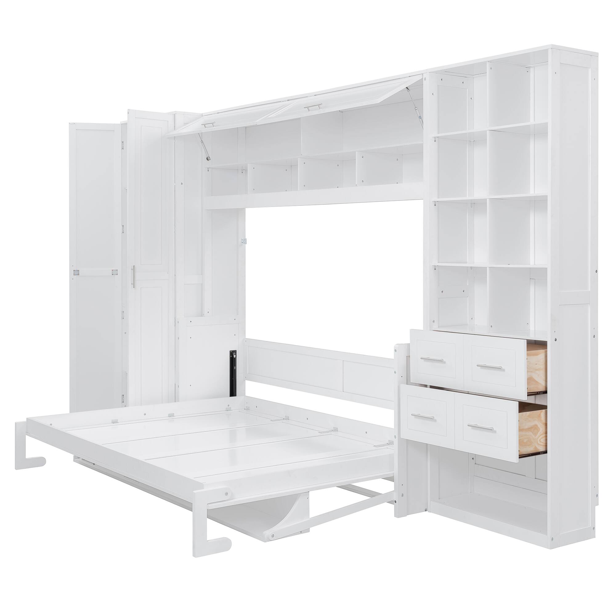 Alt View 1. Anysun - Queen Size Murphy Bed Wall Bed with Closet , Drawers and Shelves - White.
