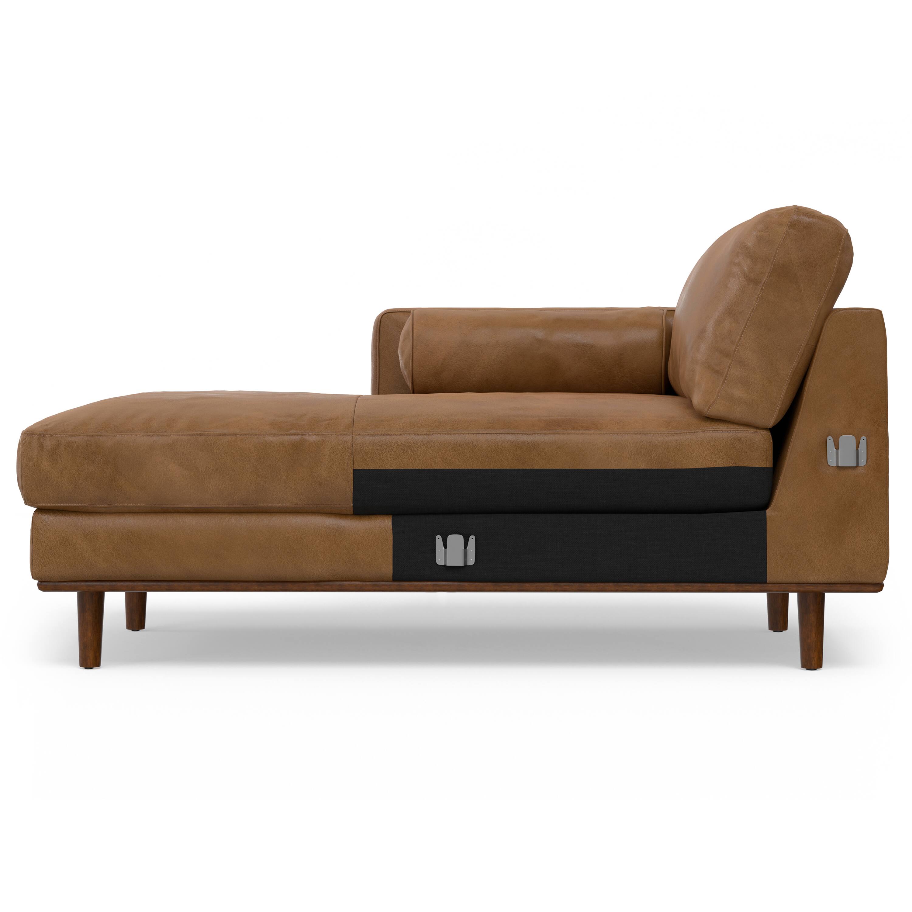 Alt View 2. Simpli Home - Morrison Mid Century Left Sectional 102 inch Wide Sofa Sectional in Caramel Brown Genuine Leather - Caramel Brown.