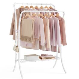 Songmics Home - Clothes Rack, Clothing Rack with Shelves, Garment Racks Heavy Duty, Double Rod Clothes Rack with 6 Hooks - Cloud White