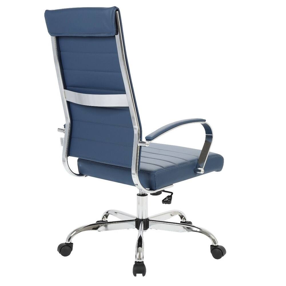 Alt View 4. LeisureMod - Set of 6 Benmar High Back Leather Executive Office Chair with Adjustable Height and Ribbed Design Seat & Backrest - Navy Blue.