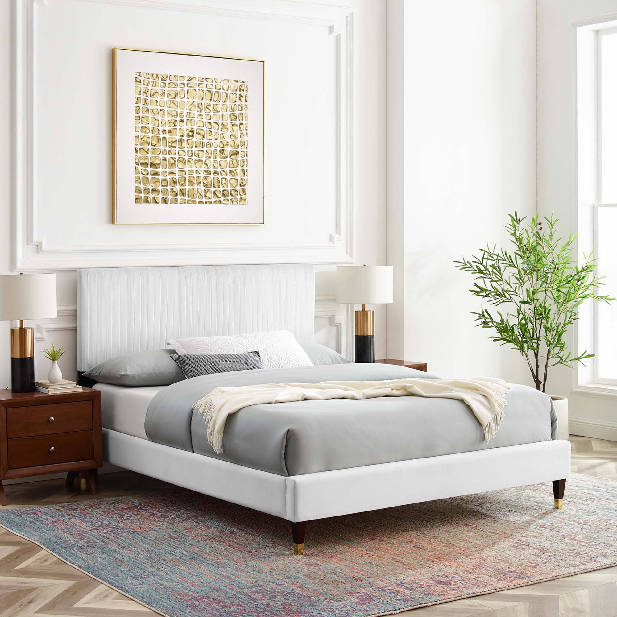 Alt View 5. Modway - Sidney Cane and Wood Full Platform Bed With Angular Legs - Brown.