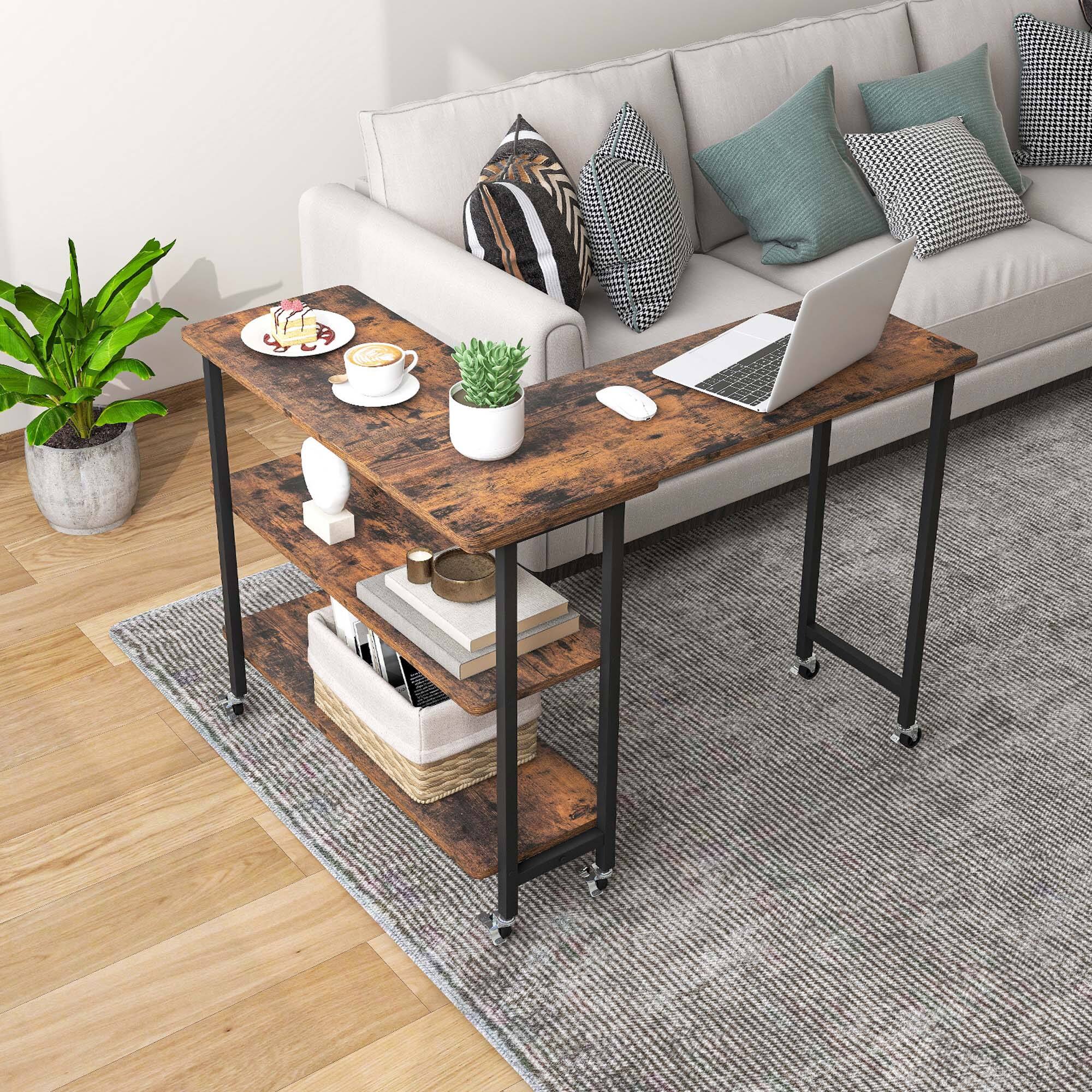 Alt View 8. Costway - Costway 360° Rotatable Sofa Side Table L-shaped Laptop Desk Snack Table with 2-Tier Shelf - Rustic Brown.