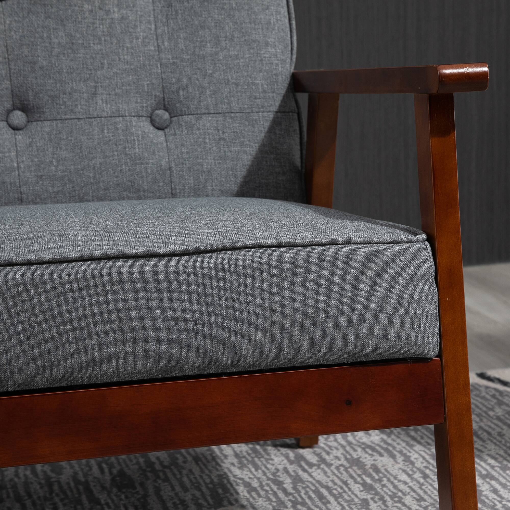 Alt View 5. Homcom - Modern Upholstered 2-Seat Loveseat Sofa with Linen-Touch Fabric and Rubberwood Legs - Grey.