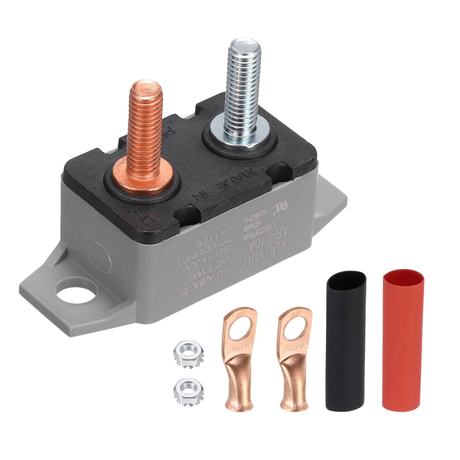 Unique Bargains - DC 50V AC 125/250V 10A Circuit Breaker, Auto Reset Stud Bolt Type with Screws, Nuts, Wire Clamps, Heat Shrink Tubing - Gray price history on PriceWatchPro