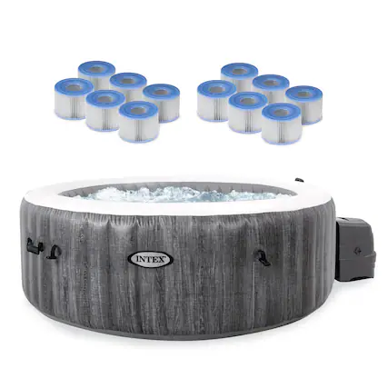 Front. Intex - Intex PureSpa Plus Greywood Inflatable Hot Tub Jet Spa with Filter Cartridges - Grey.
