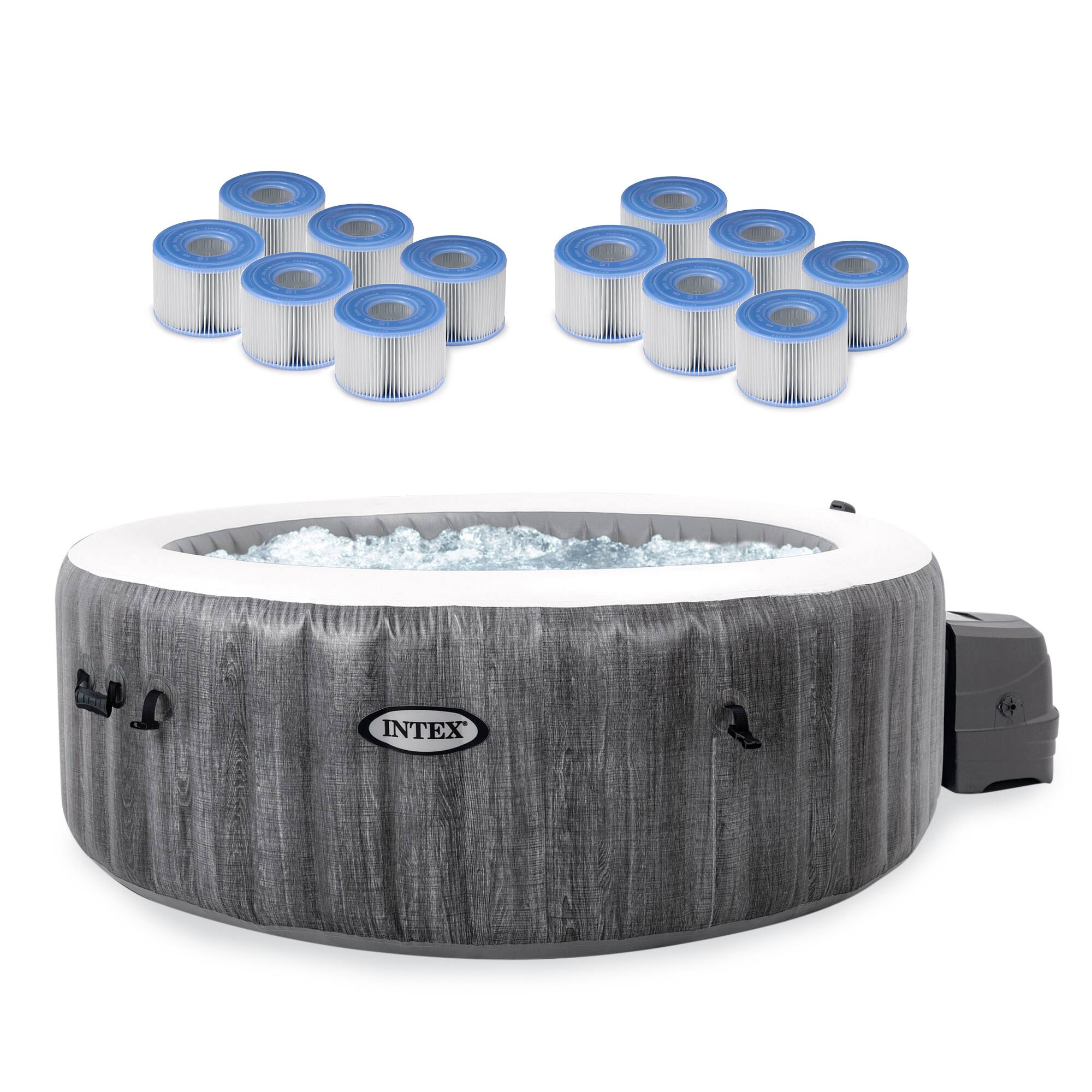 Front. Intex - Intex PureSpa Plus Greywood Inflatable Hot Tub Jet Spa with Filter Cartridges - Grey.