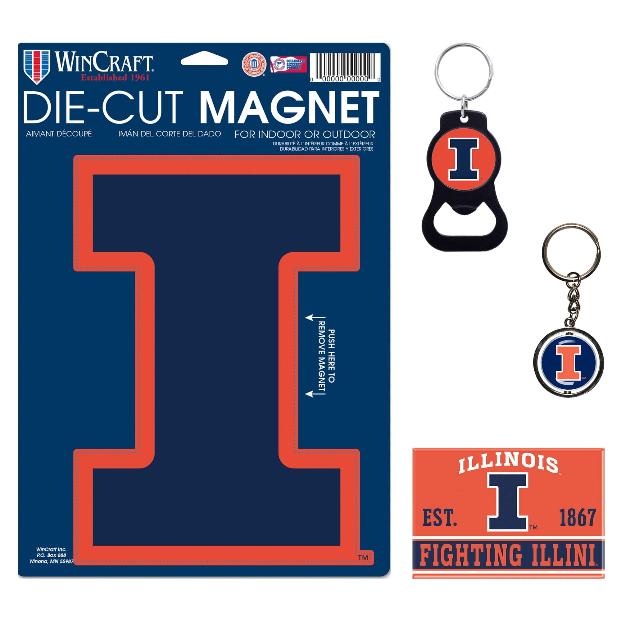 WinCraft - Illinois Fighting Illini 4-Pack Key Rings and Magnets Set - Multicolor