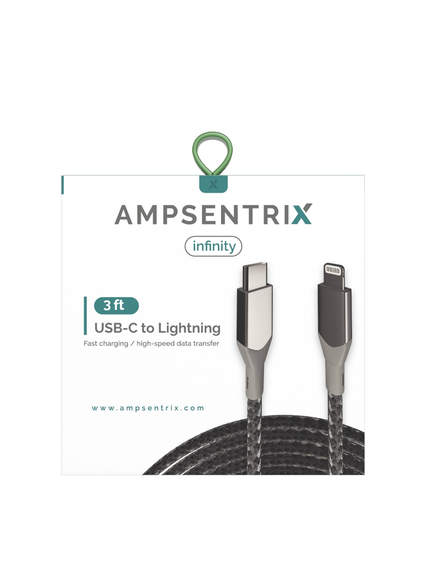AMPSENTRIX infinity  
3 ft USB-C to Lightning  
Fast charging / high-speed data transfer  
www.ampsentrix.com